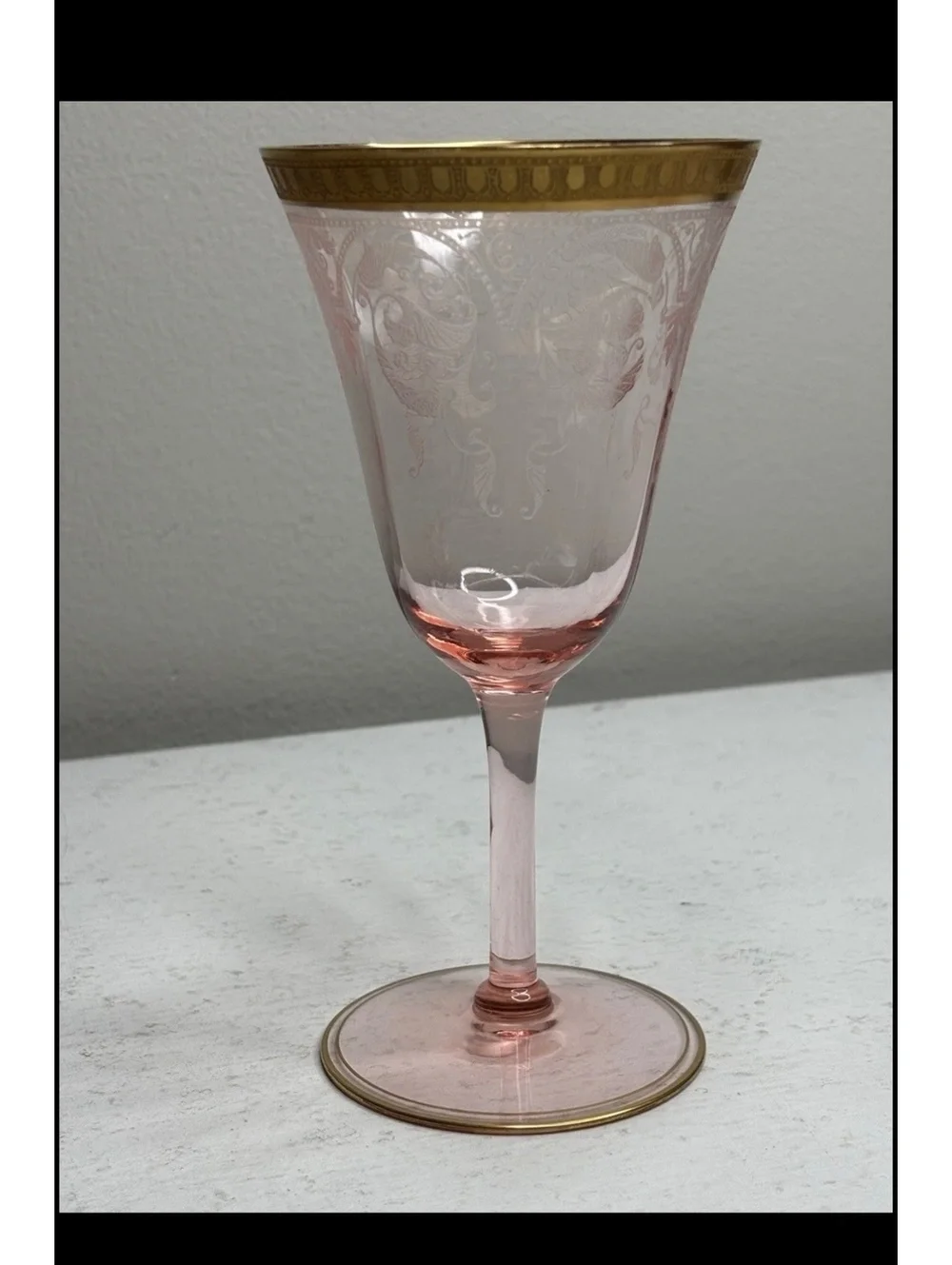 Cambridge Crystal Etch 704 Gold Encrusted Pink Wine Glass set of 6